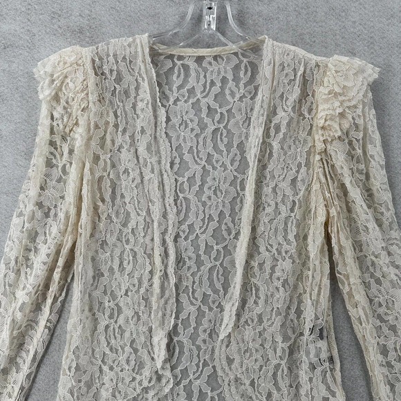 GORGEOUS Lace Cardigan Top Size 12 Ivory Top Boxy Layering Blouse Ruffle Sleeve - Picture 3 of 15